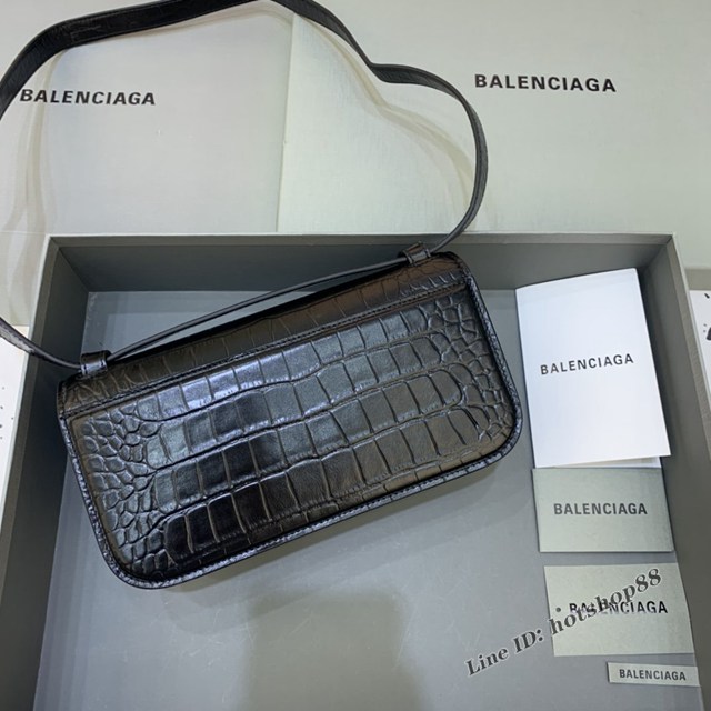 Balenciaga專櫃爆款大號鱷魚黑色肩背包 巴黎世家新款Gossip bag斜挎包 fyj1319